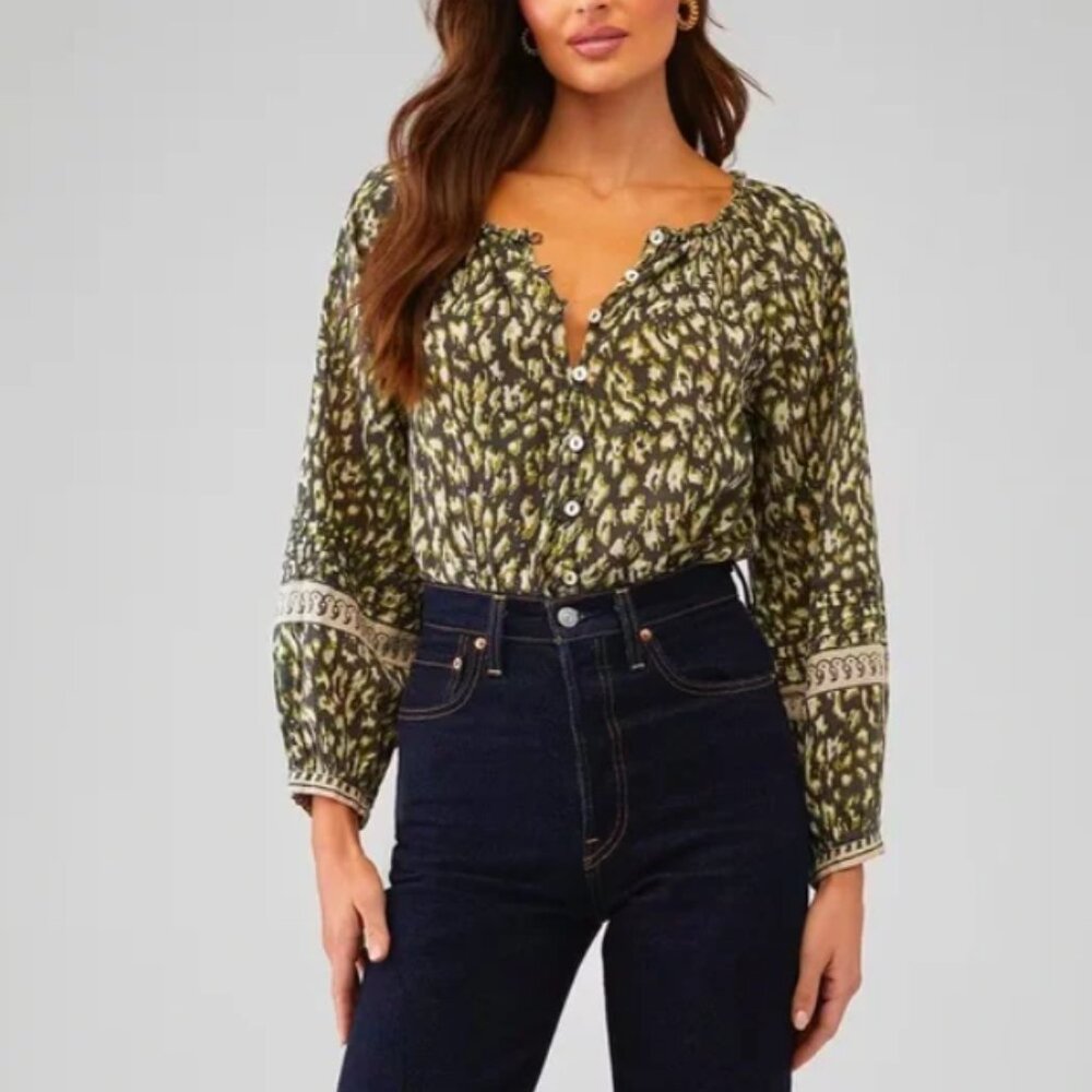 NWT NEW Cleobella Alicia Blouse Top Animal Print Boho Women Small Organic